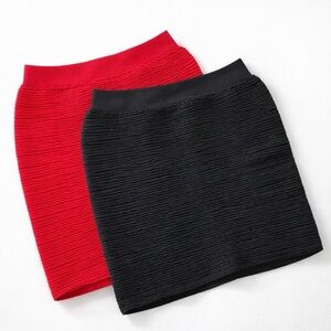 Prime Cut Smocked Bodycon Mini Skirt Bundle – Red & Black – One Size